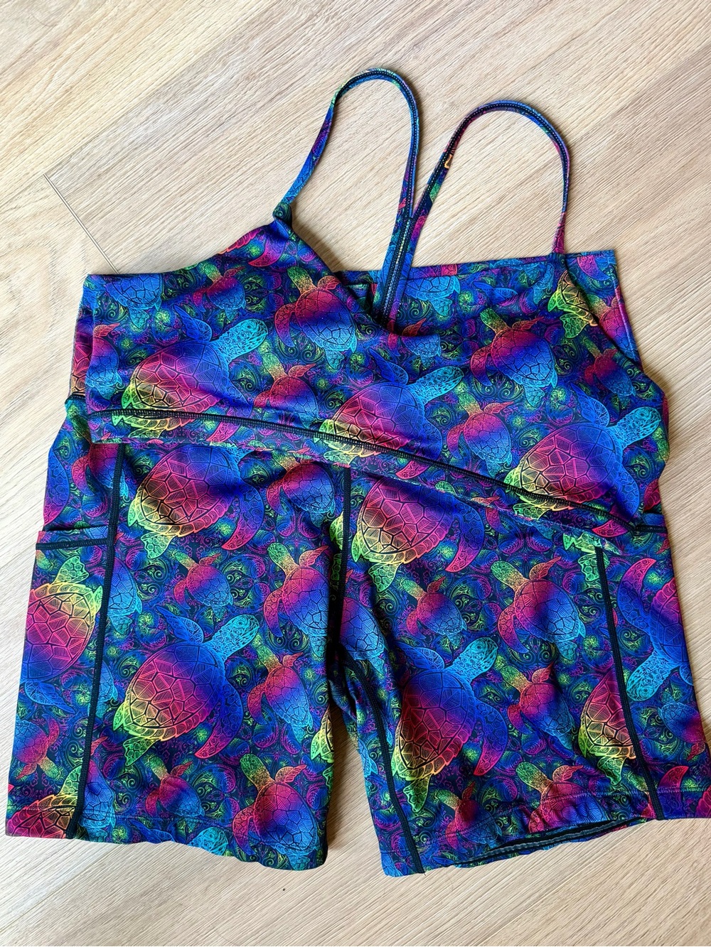 Constantly Varied Gear Rainbow Sea Turtle Print Workout Shorts and Bra Set